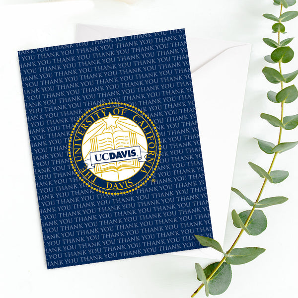 Fan Frenzy Gifts UC Davis Aggies Officially Licensed Blue Script Thank You Card 10-pack