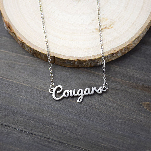 Fan Frenzy Gifts BYU Cougars Officially Licensed Laser Cougars Script Necklace