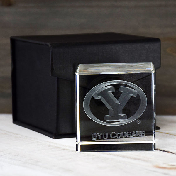 Fan Frenzy Gifts BYU Cougars Officially Licensed Laser Engraved Crystal Cube