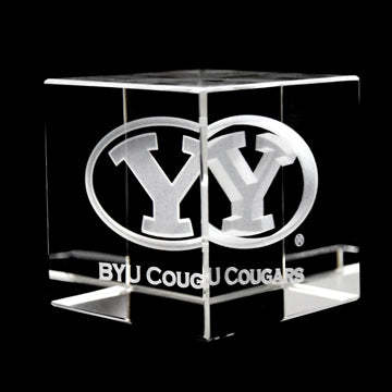 Fan Frenzy Gifts BYU Cougars Officially Licensed Laser Engraved Crystal Cube
