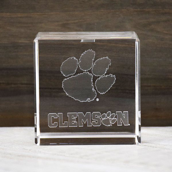 Fan Frenzy Gifts Clemson Tigers Officially Licensed Paw Laser Engraved Crystal Cube