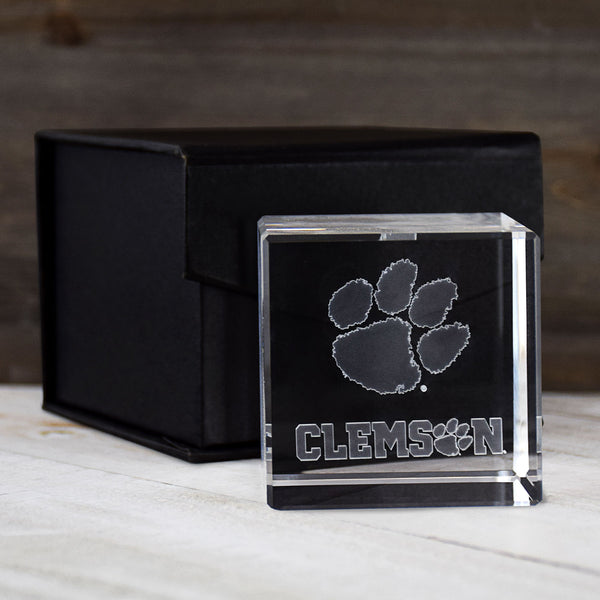 Fan Frenzy Gifts Clemson Tigers Officially Licensed Paw Laser Engraved Crystal Cube
