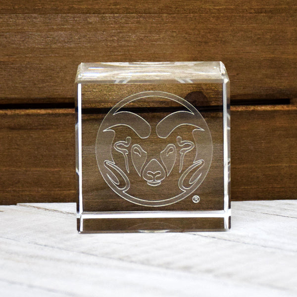 Fan Frenzy Gifts Colorado State Rams Officially Licensed Ram Logo Laser Engraved Crystal Cube