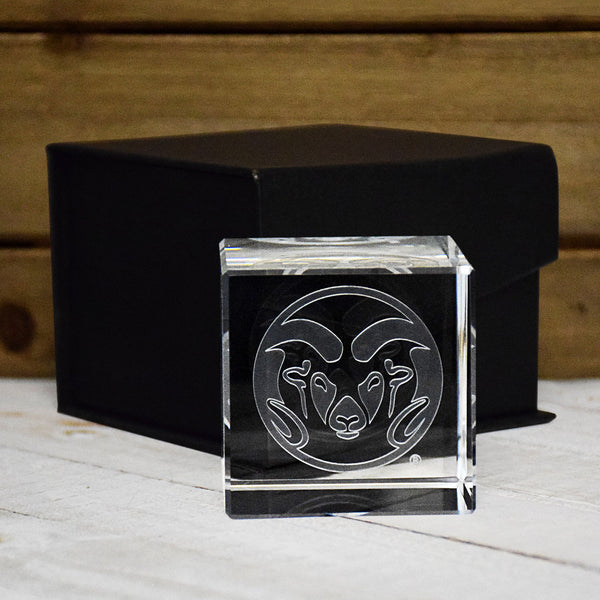 Fan Frenzy Gifts Colorado State Rams Officially Licensed Ram Logo Laser Engraved Crystal Cube
