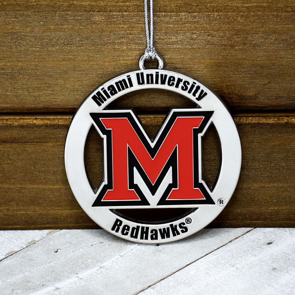 Fan Frenzy Gifts Miami Ohio Redhawks Officially Licensed Laser Silver Ornament