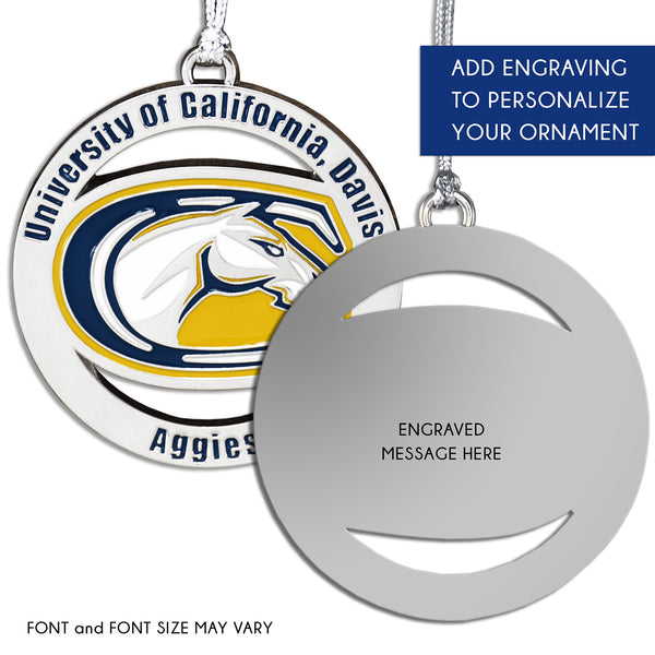 Fan Frenzy Gifts UC Davis Aggies Officially Licensed Silver Ornament