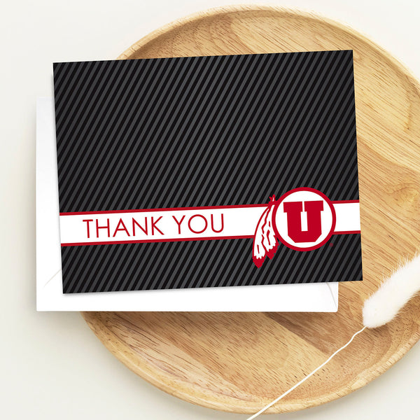 Fan Frenzy Gifts Utah Utes Officially Licensed Drum and Feather Thank You Card 10-pack