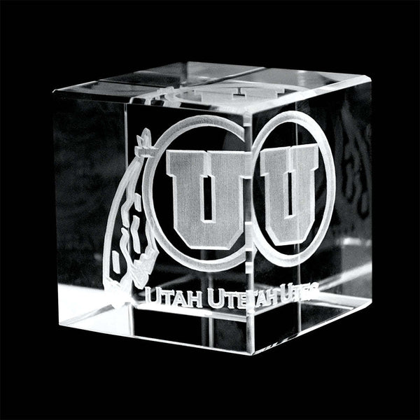 Fan Frenzy Gifts Utah Utes Officially Licensed Drum and Feather Laser Engraved Crystal Cube