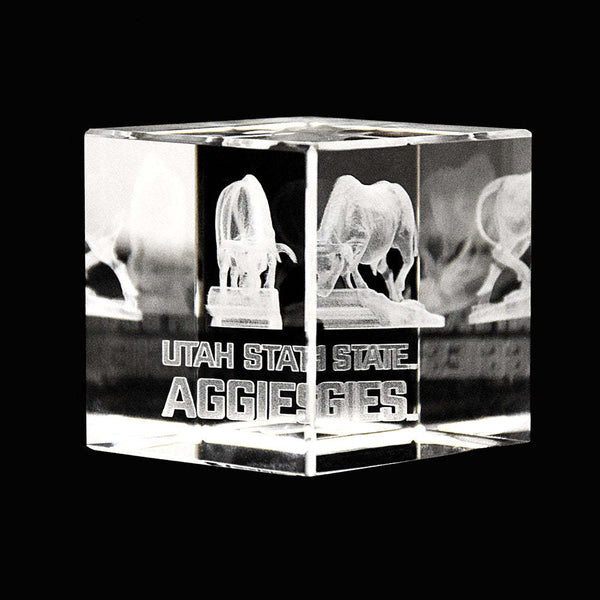 Fan Frenzy Gifts Utah State Aggies Officially Licensed Bull Laser Engraved Crystal Cube