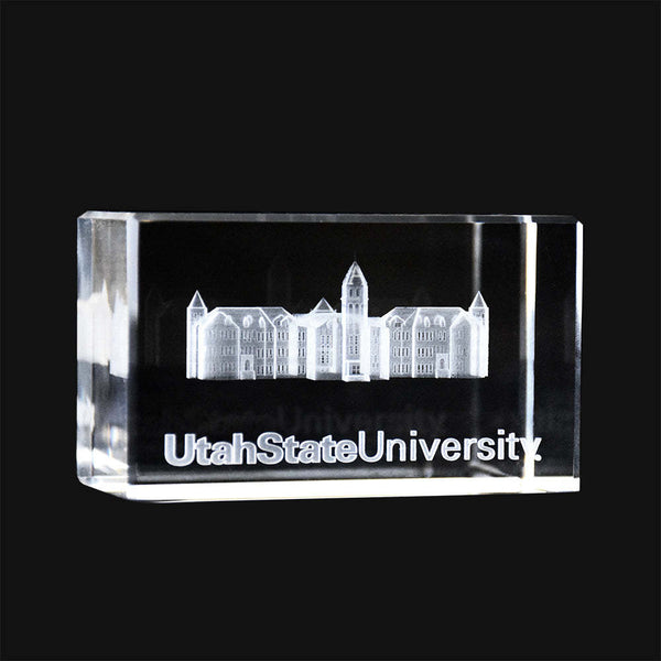 Fan Frenzy Gifts Utah State Aggies Officially Licensed Old Main Laser Engraved Crystal Cube