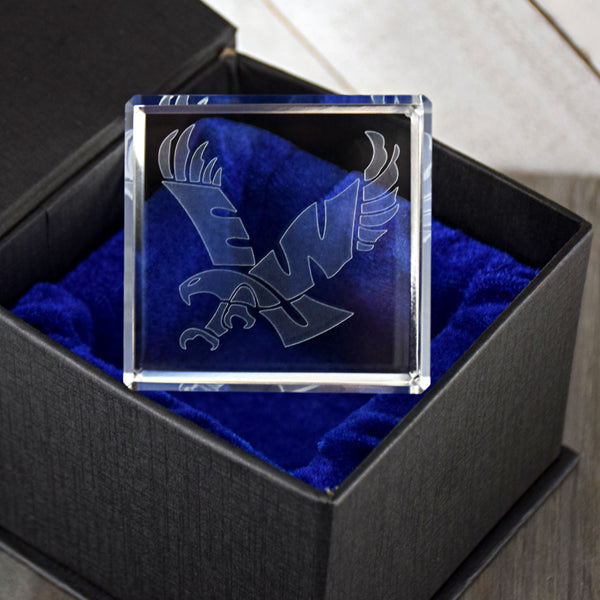 Eastern Washington Eagles Laser Engraved Crystal Cube by Fan Frenzy Gifts