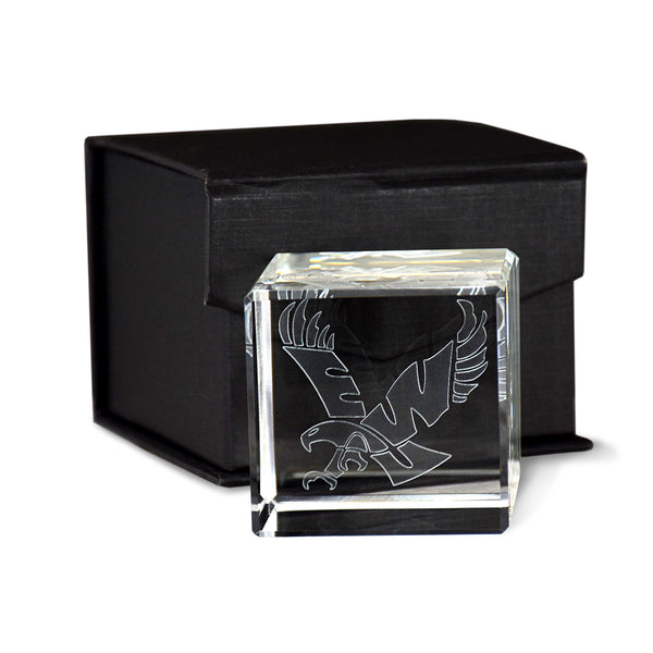 Eastern Washington Eagles Laser Engraved Crystal Cube by Fan Frenzy Gifts