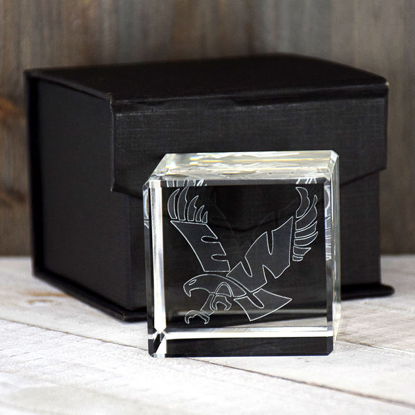Eastern Washington Eagles Laser Engraved Crystal Cube by Fan Frenzy Gifts
