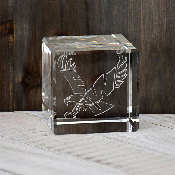 Eastern Washington Eagles Laser Engraved Crystal Cube by Fan Frenzy Gifts