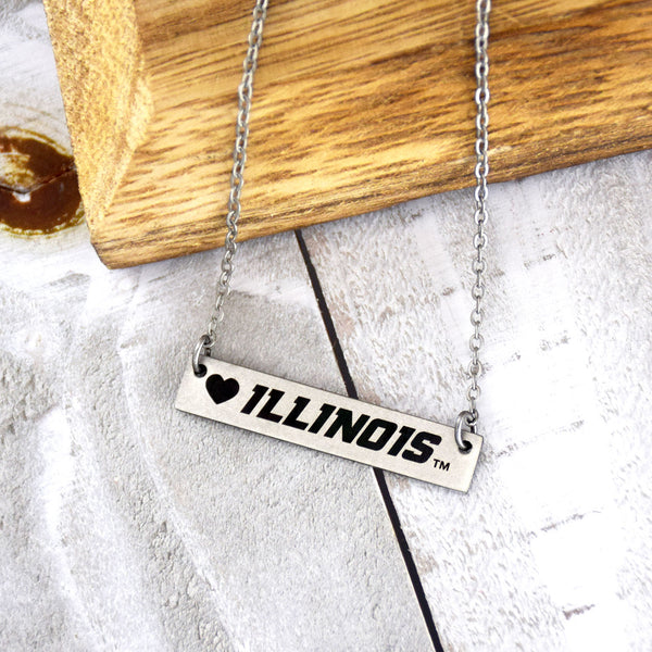 Illinois Fighting Illini Bar Silver Necklace by Fan Frenzy Gifts