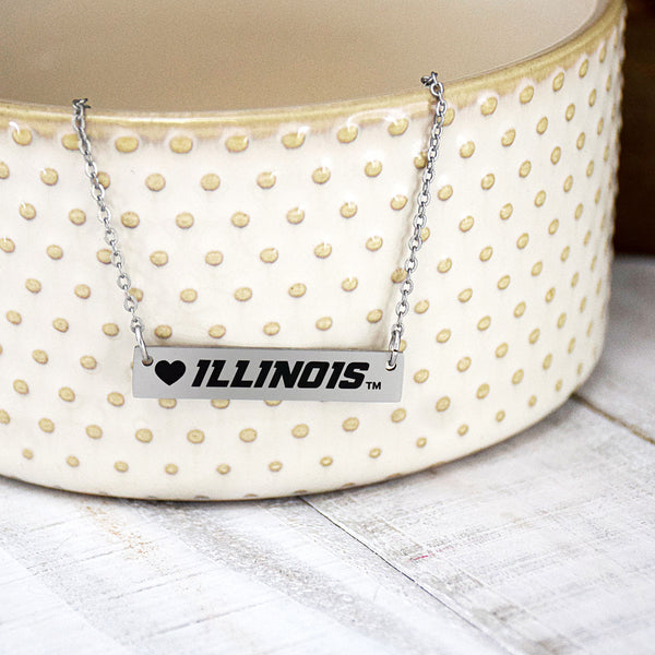 Illinois Fighting Illini Bar Silver Necklace by Fan Frenzy Gifts