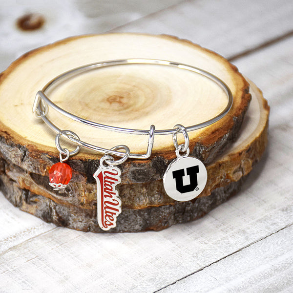 Utah Utes 2 Charm Silver Bracelet by Fan Frenzy Gifts