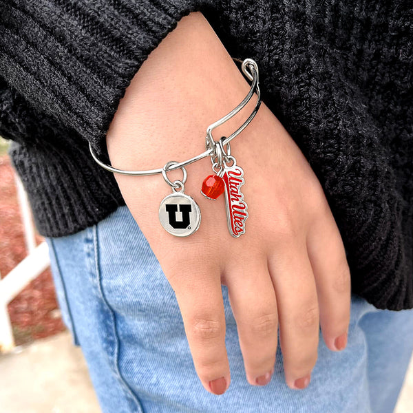 Utah Utes 2 Charm Silver Bracelet by Fan Frenzy Gifts