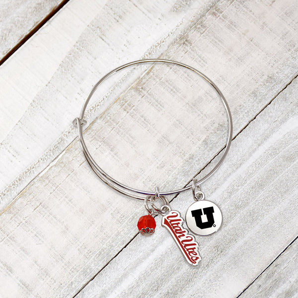 Utah Utes 2 Charm Silver Bracelet by Fan Frenzy Gifts
