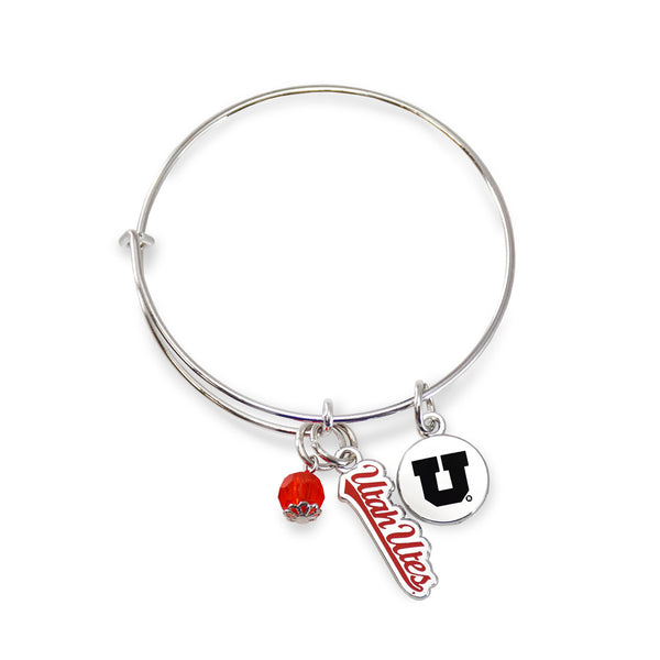 Utah Utes 2 Charm Silver Bracelet by Fan Frenzy Gifts