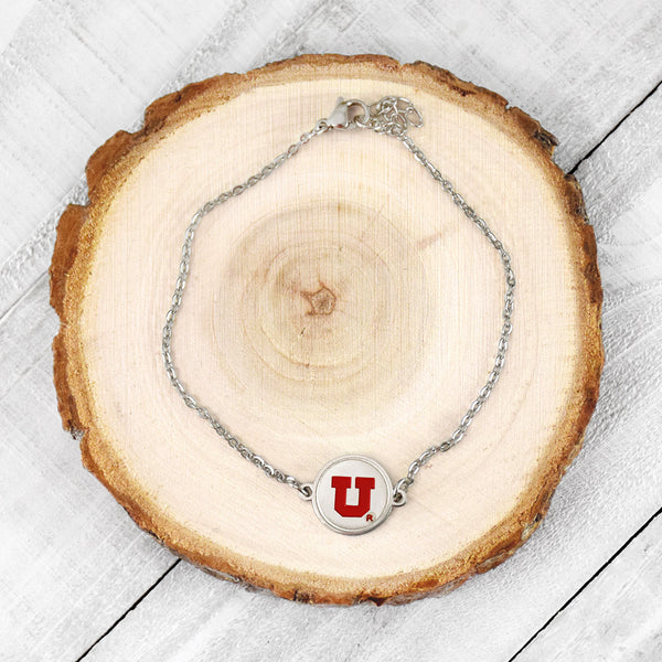 Utah Utes 1 Charm Silver Bracelet by Fan Frenzy Gifts