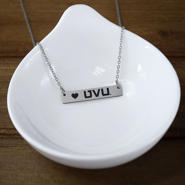 UVU Utah Valley Wolverines Silver Bar Necklace by Fan Frenzy Gifts
