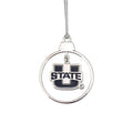 Utah State Aggies Oval 2 Piece Silver Colored Ornament