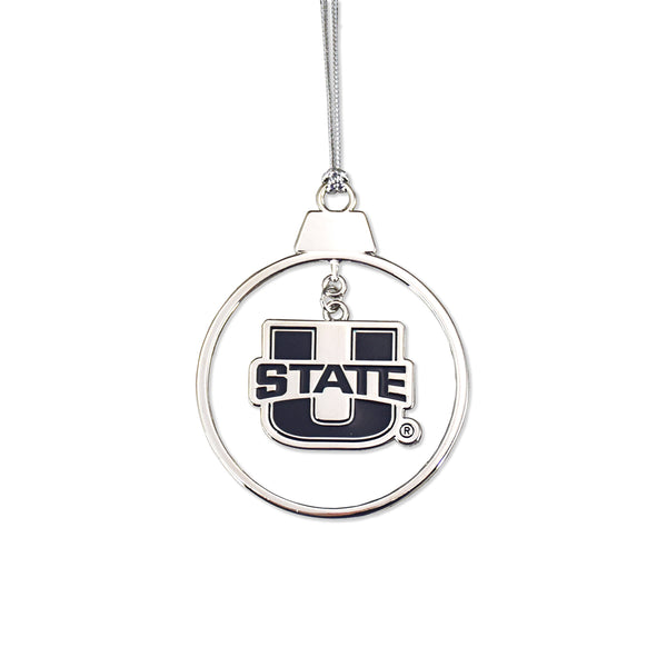 Fan Frenzy Gifts Utah State Aggies Oval 2 Piece Silver Colored Ornament