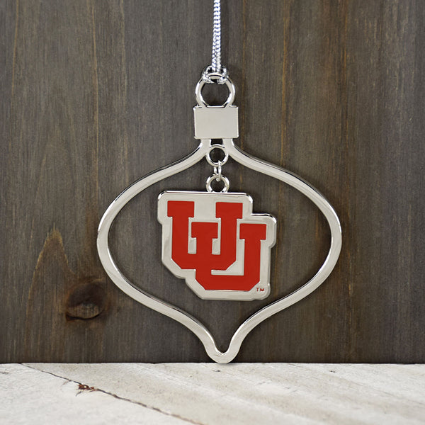 Fan Frenzy Gifts Utah Oval 2 Piece Silver Colored Ornament Utes
