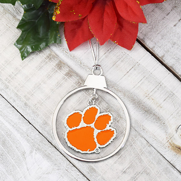 Fan Frenzy Gifts Clemson Tigers Circle 2 Piece Officially Licensed Silver Two-Piece Colored Ornaments
