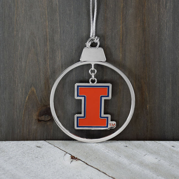 Fan Frenzy Gifts Illinois Fighting Illini Circle 2 Piece Officially Licensed Silver Two-Piece Colored Ornaments
