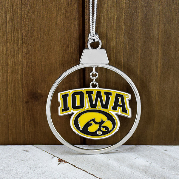 Fan Frenzy Gifts Iowa Hawkeyes Circle 2 Piece Officially Licensed Silver Two-Piece Colored Ornaments