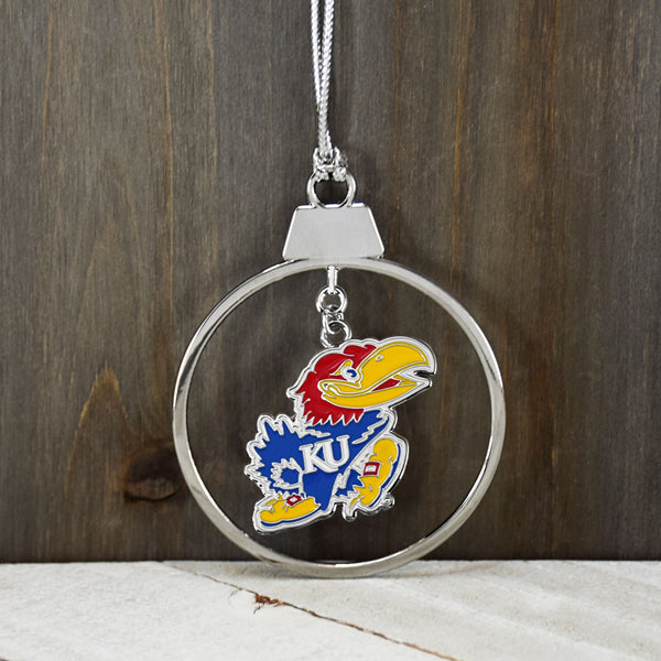 Fan Frenzy Gifts Kansas Jayhawks Circle 2 Piece Officially Licensed Silver Two-Piece Colored Ornaments