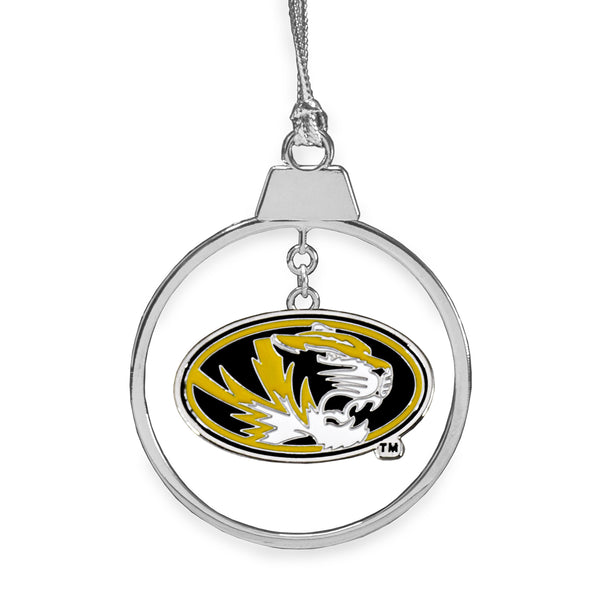 Fan Frenzy Gifts Missouri Tigers Circle 2 Piece Officially Licensed Silver Two-Piece Colored Ornaments
