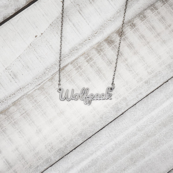 Fan Frenzy Gifts NC State Wolfpack Script Necklace Officially Licensed