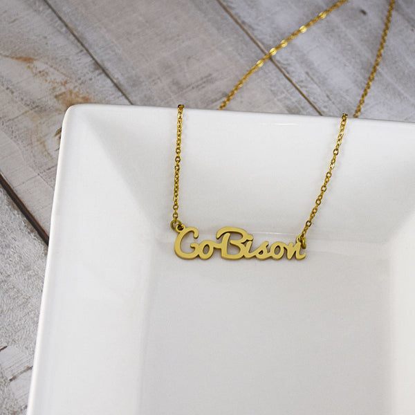 Fan Frenzy Gifts North Dakota St University Bison Gold Script Necklace Officially licensed NCAA
