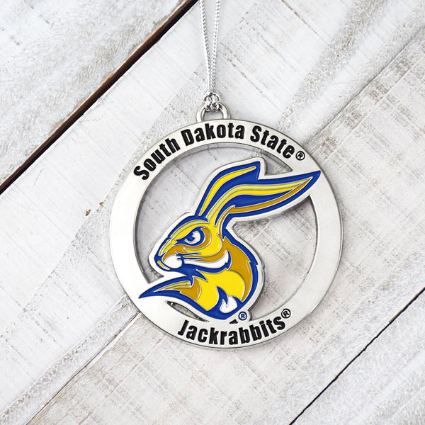 Fan Frenzy Gifts South Dakota St Jackrabbits Circle 2 Piece Officially Licensed Silver Two-Piece Colored Ornaments