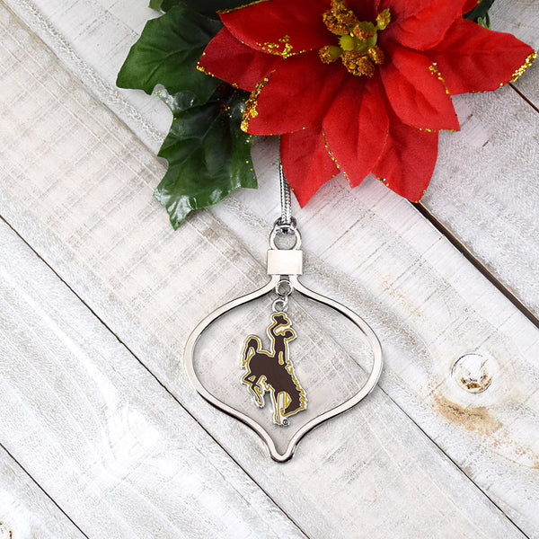 Fan Frenzy Gifts Wyoming Cowboys Circle 2 Piece Officially Licensed Silver Two-Piece Colored Ornaments