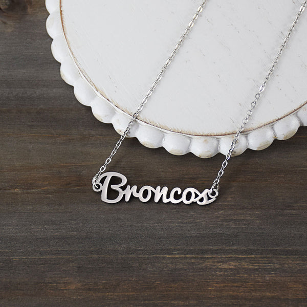 Fan Frenzy Gifts Boise State University Officially Licensed Laser Broncos Script Necklace