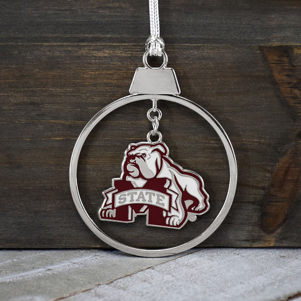 Fan Frenzy Gifts Mississippi State Bulldogs 2 Piece Officially Licensed Silver Two-Piece Colored Ornaments
